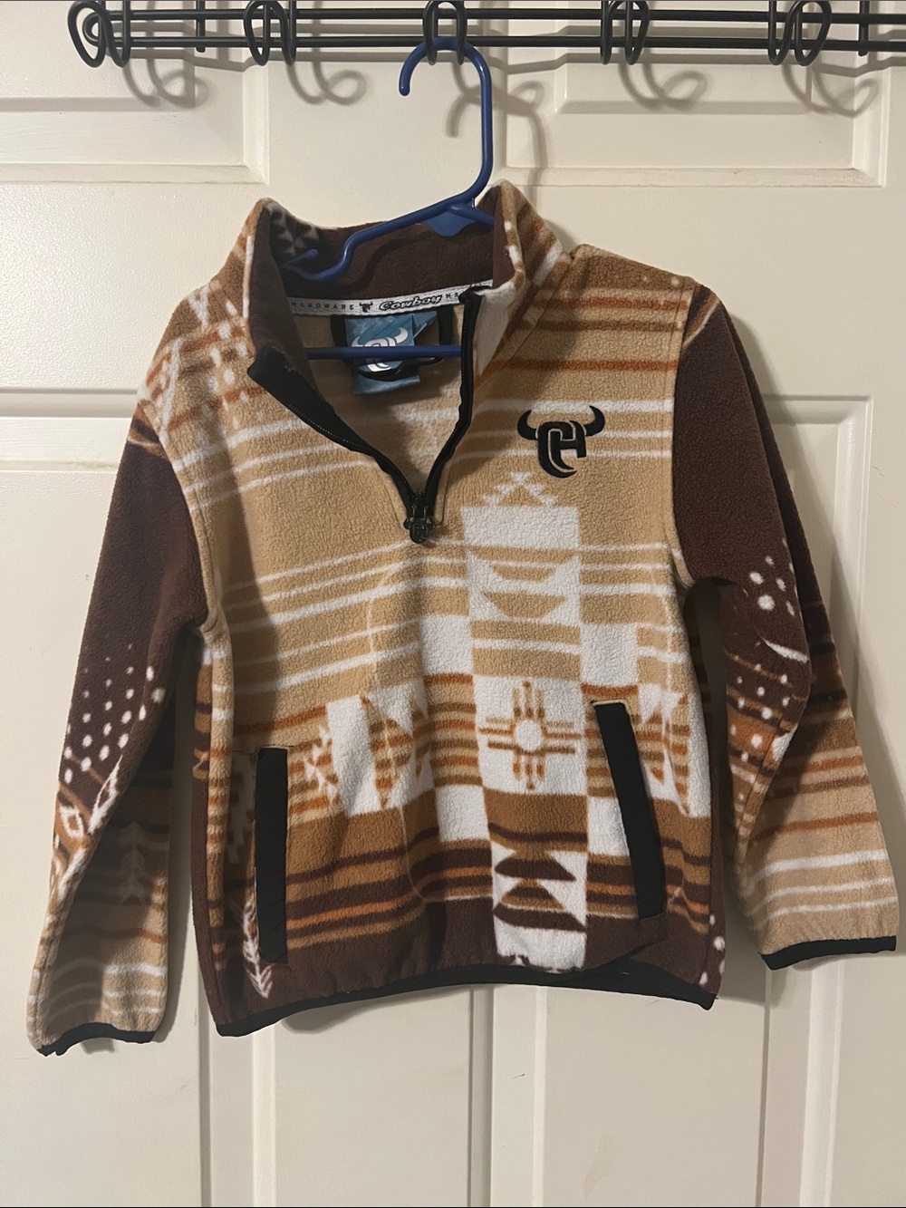 Kids' Brown Patterned Fleece Pullover Hoodie